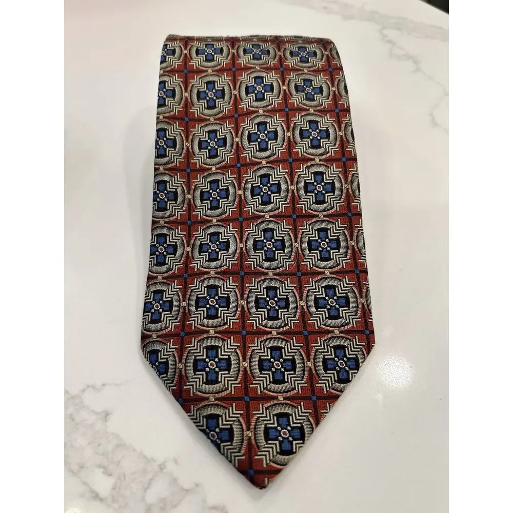 Frank Lloyd Wright Foundation Mens Tie 3.5” Brown Geometric Silk Made In Italy